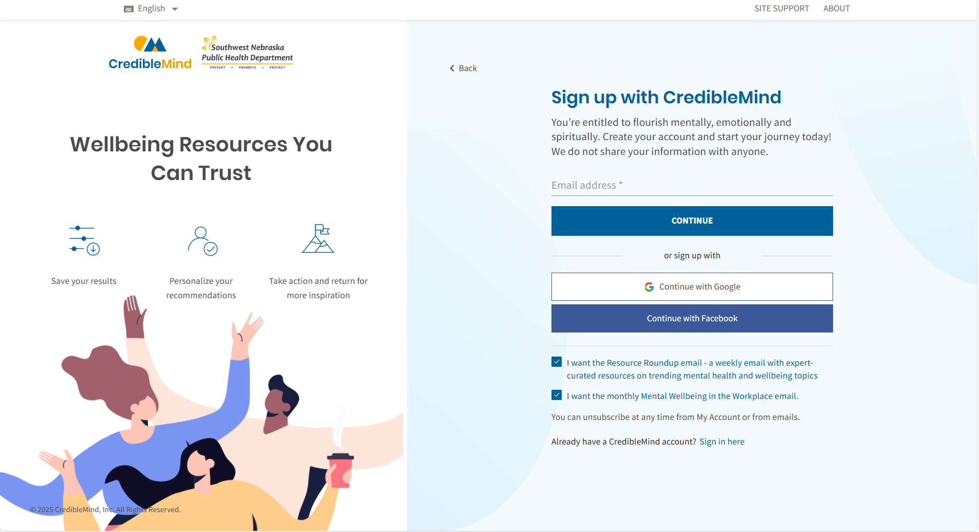 Picture of Sign up page on Credible Mind